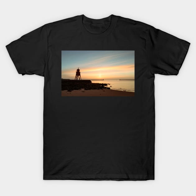 Herd Groyne Lighthouse Sunrise T-Shirt by jldunbar